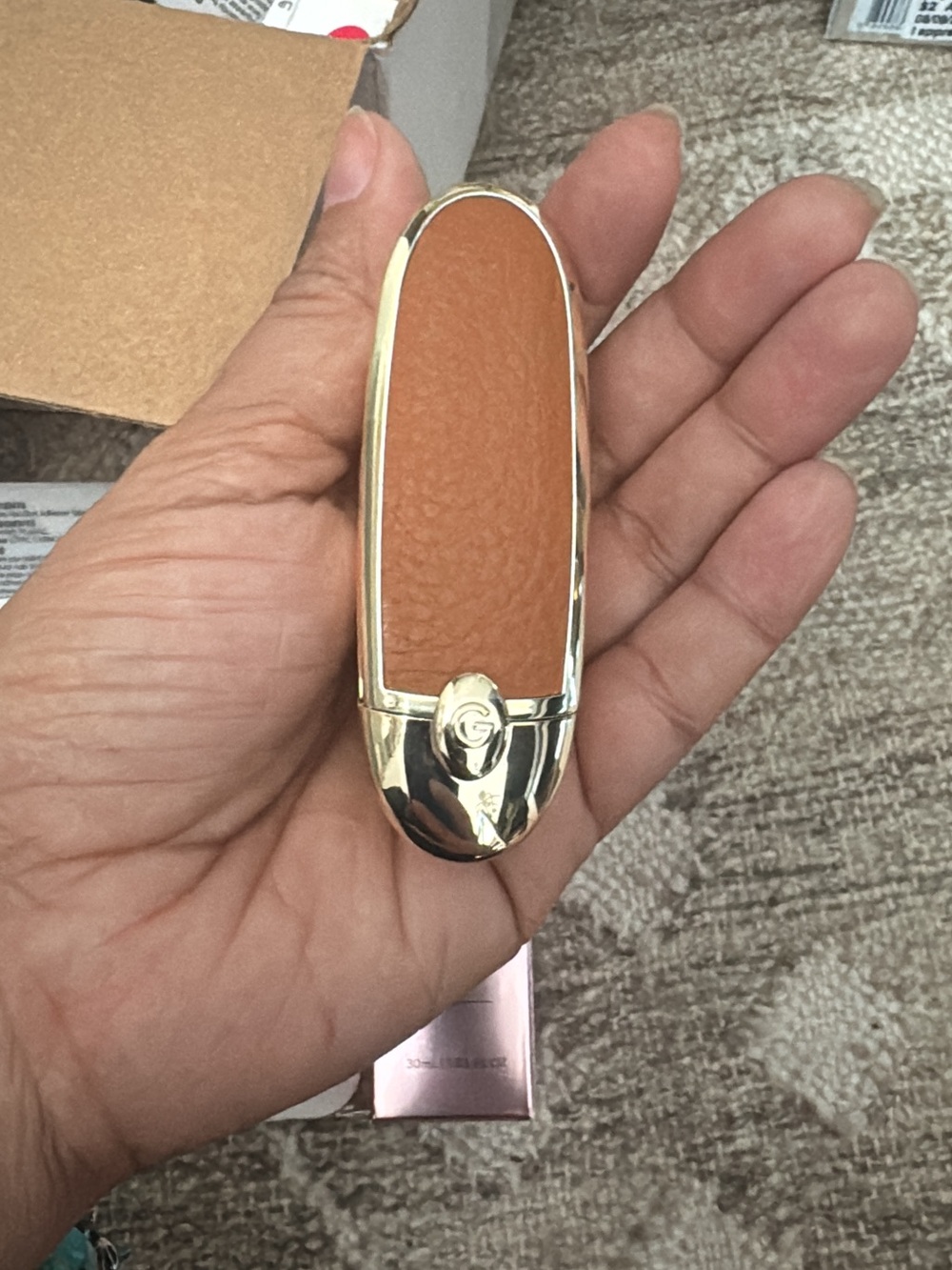 GUERLAIN Gold-Tone and Brown Leatherette Lipstick Holder